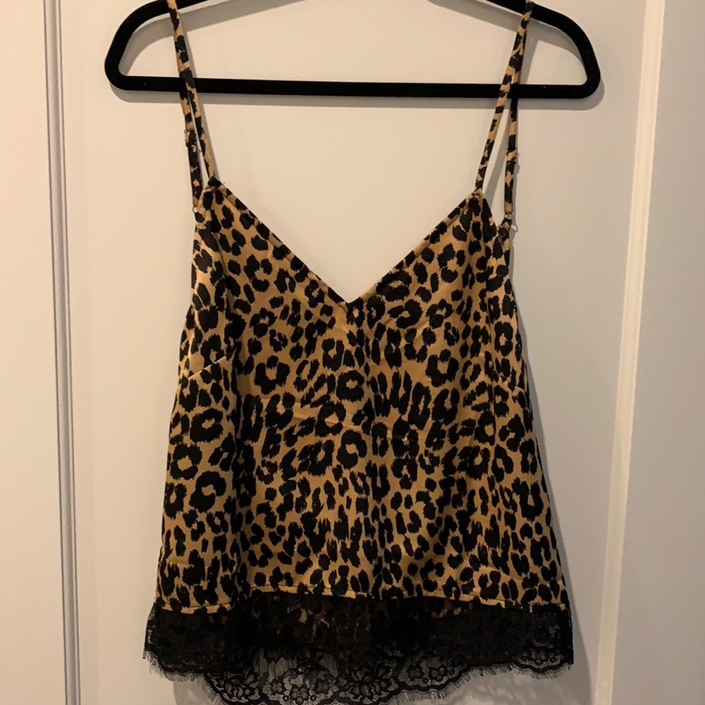 Stories Leopard top with lace trim